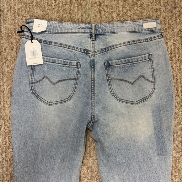 Cleo + Wolf Jeans Women's 31W/34L Blue High Rise Bootcut Raw Hem Button Fly Pant - Picture 10 of 11